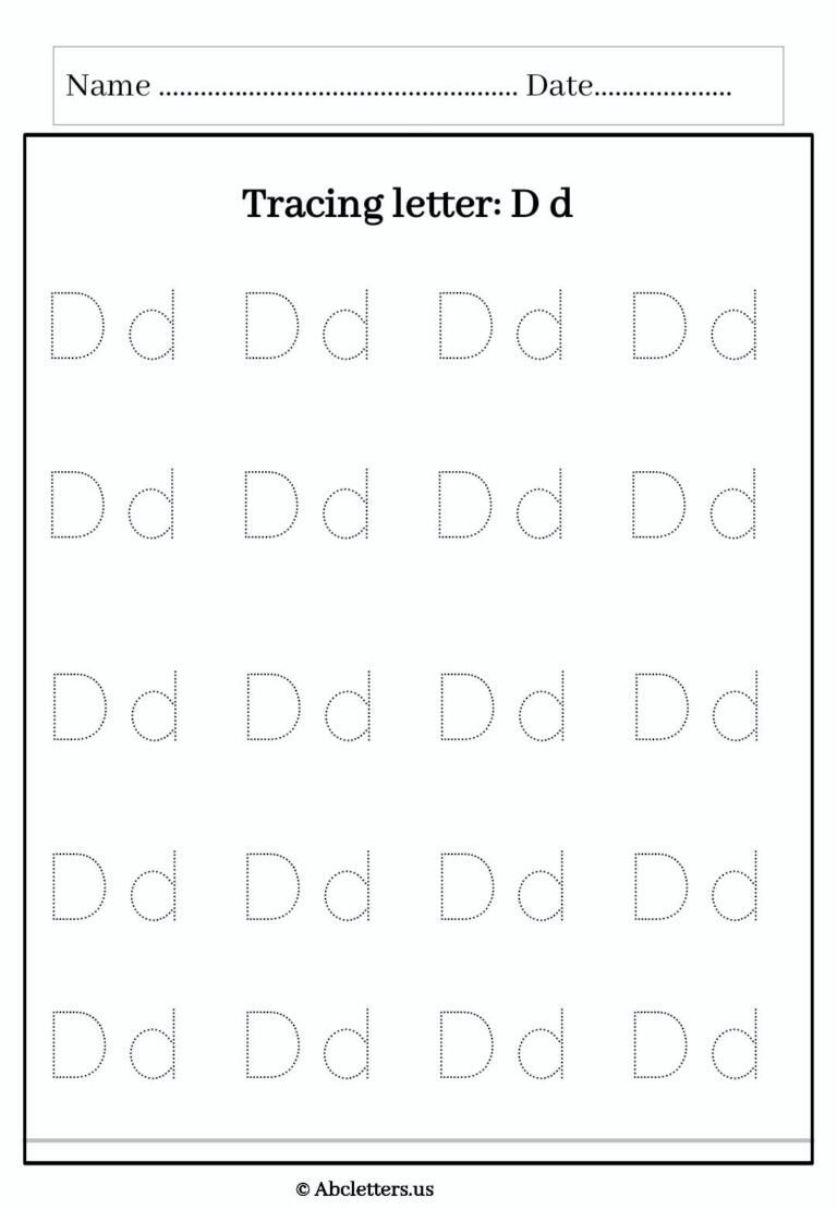 Download 5 Free Kindergarten Worksheets for Tracing Letter D(d)