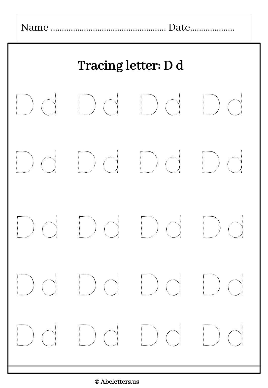 Letter D d Tracing Worksheets Free For Kindergarten