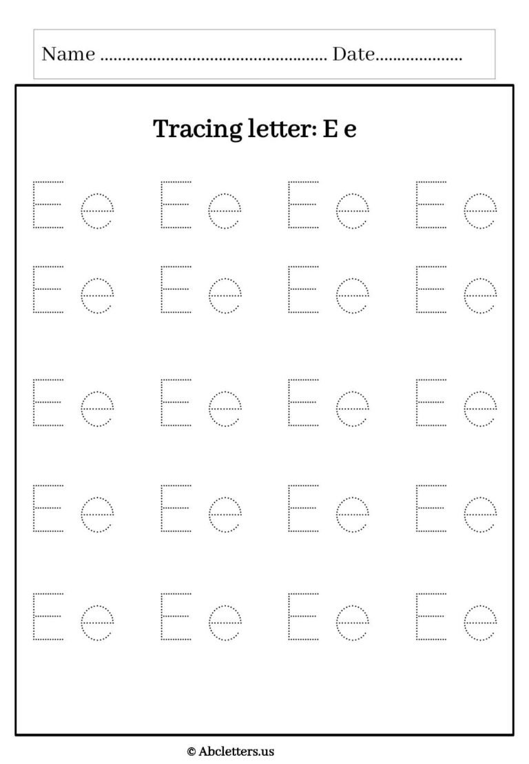 Letter E Tracing Worksheets For Kindergarten