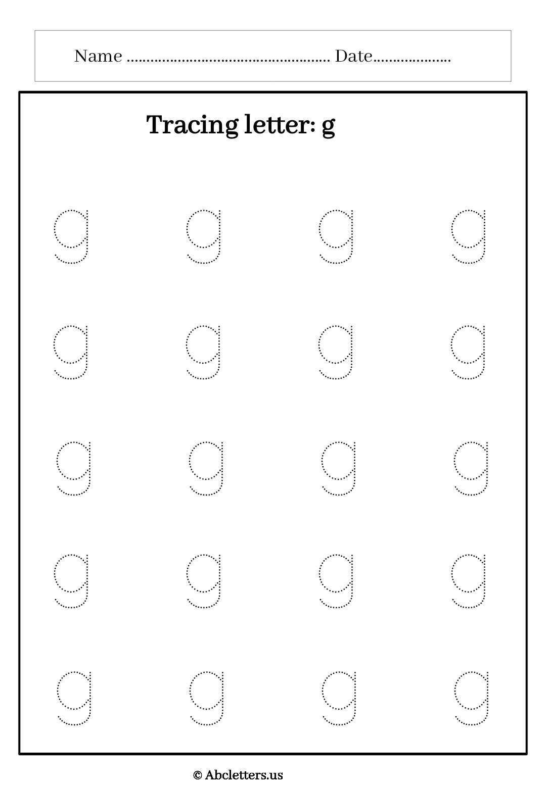 Tracing letter g Lowercase