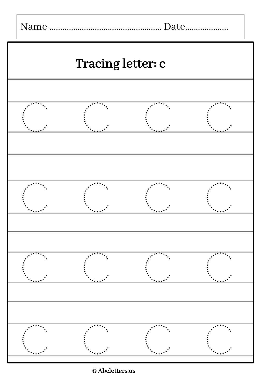 Tracing letter lowercase C with 3 lines