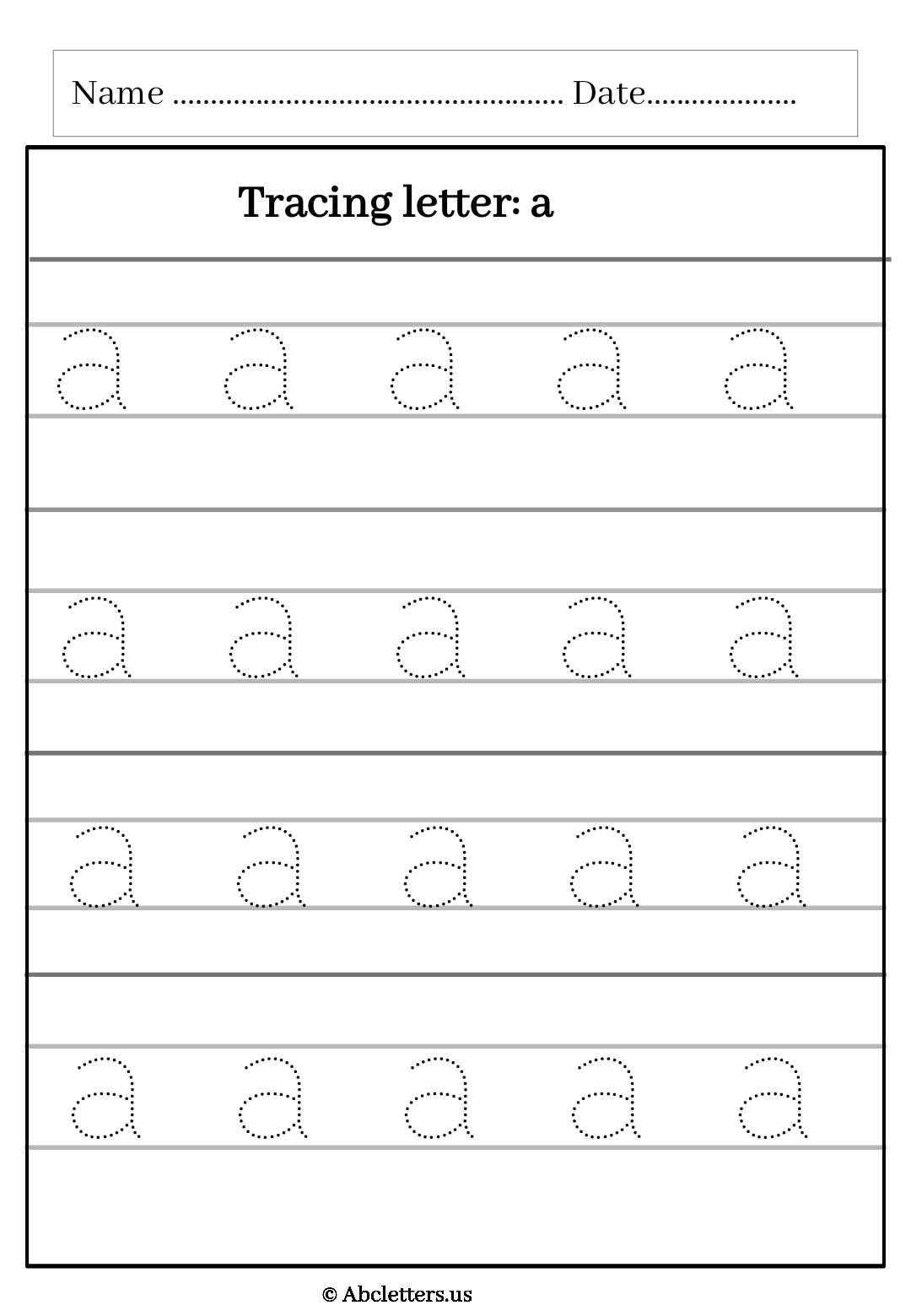 Tracing letter lowercase a with 3 line