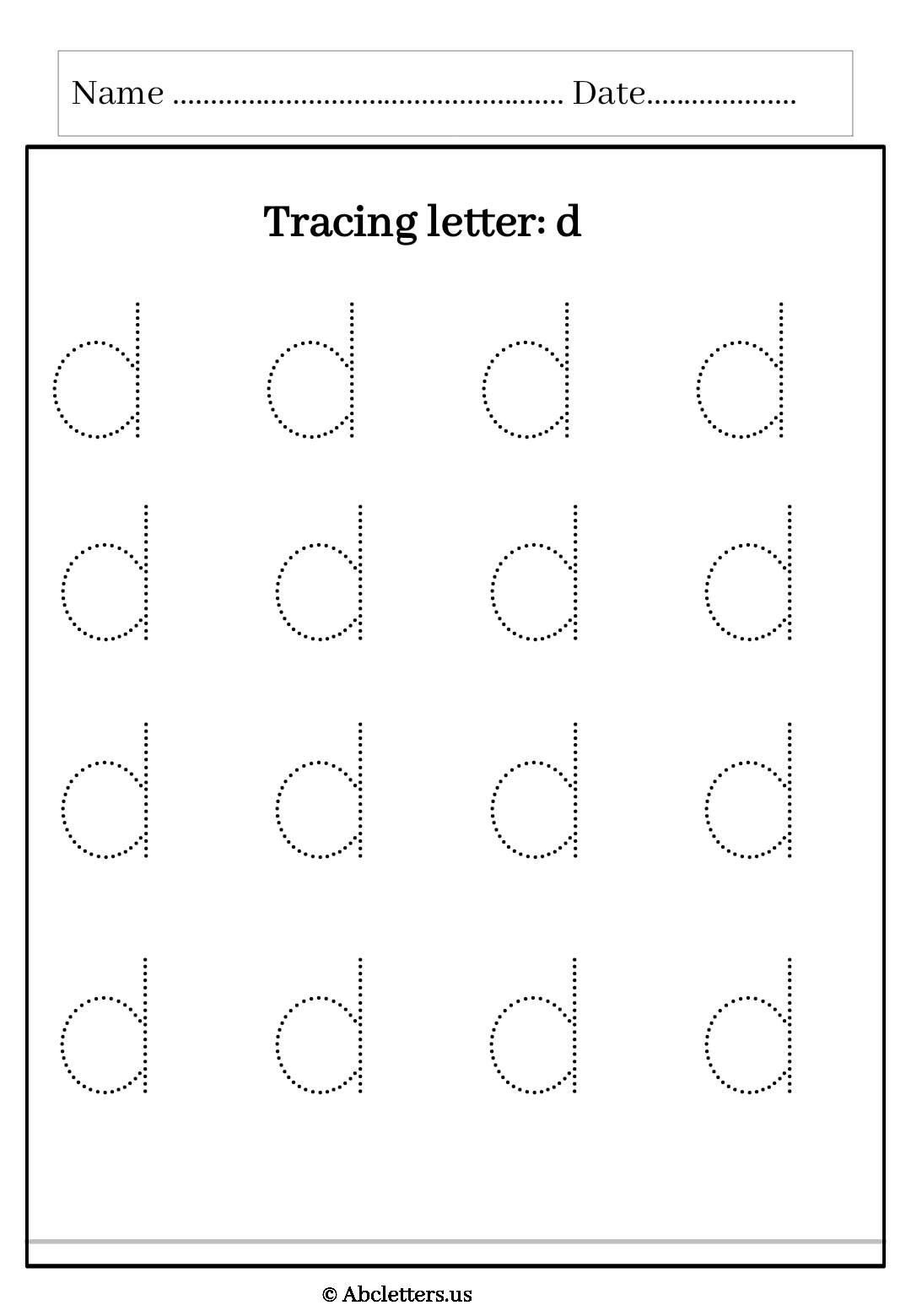 Tracing letter lowercase d