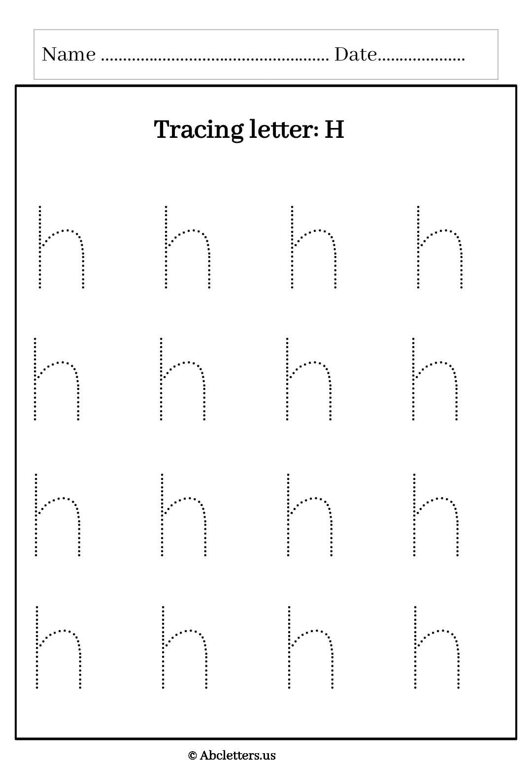 Tracing letter lowercase h