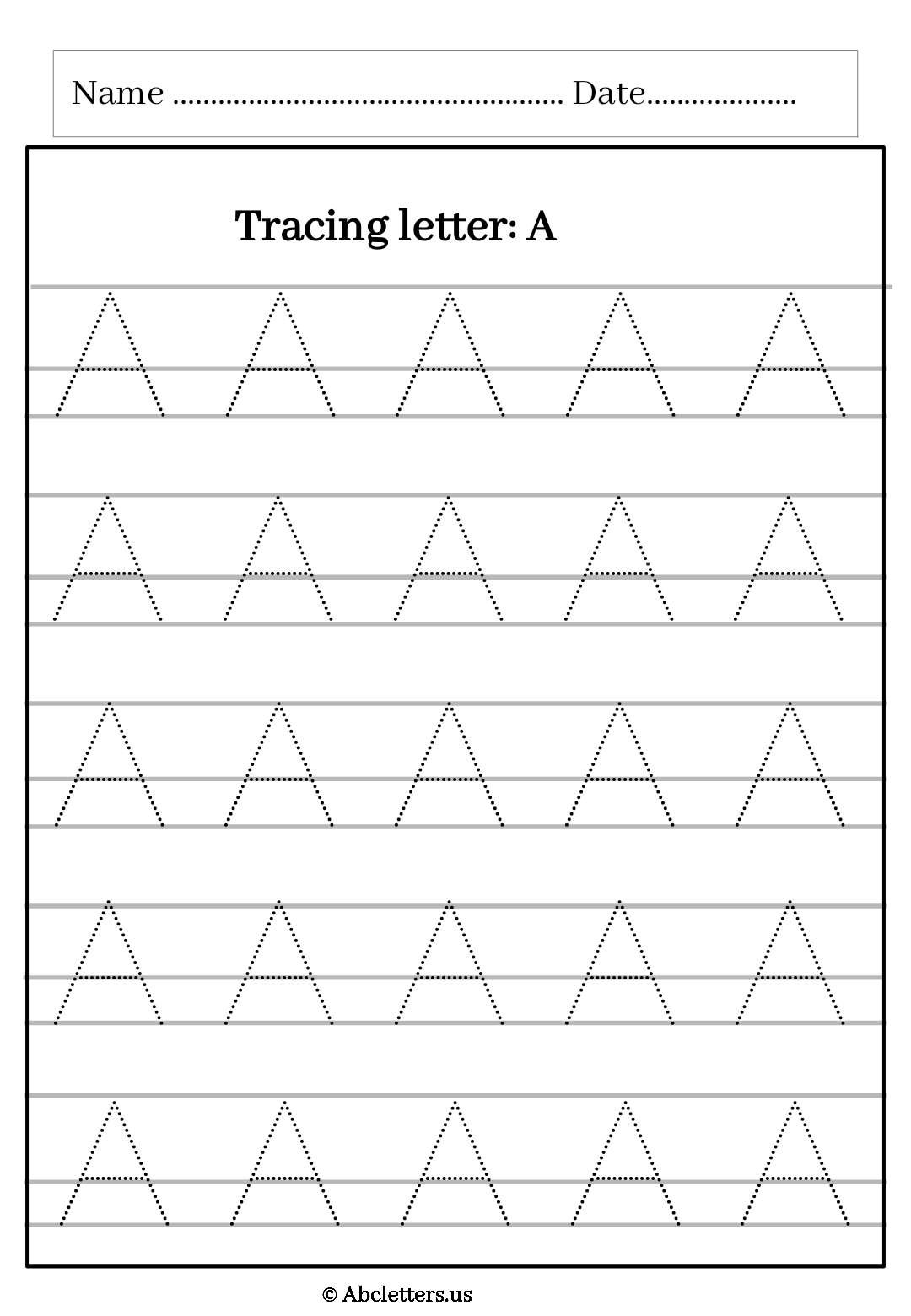 Tracing letter uppercase A with 3 line