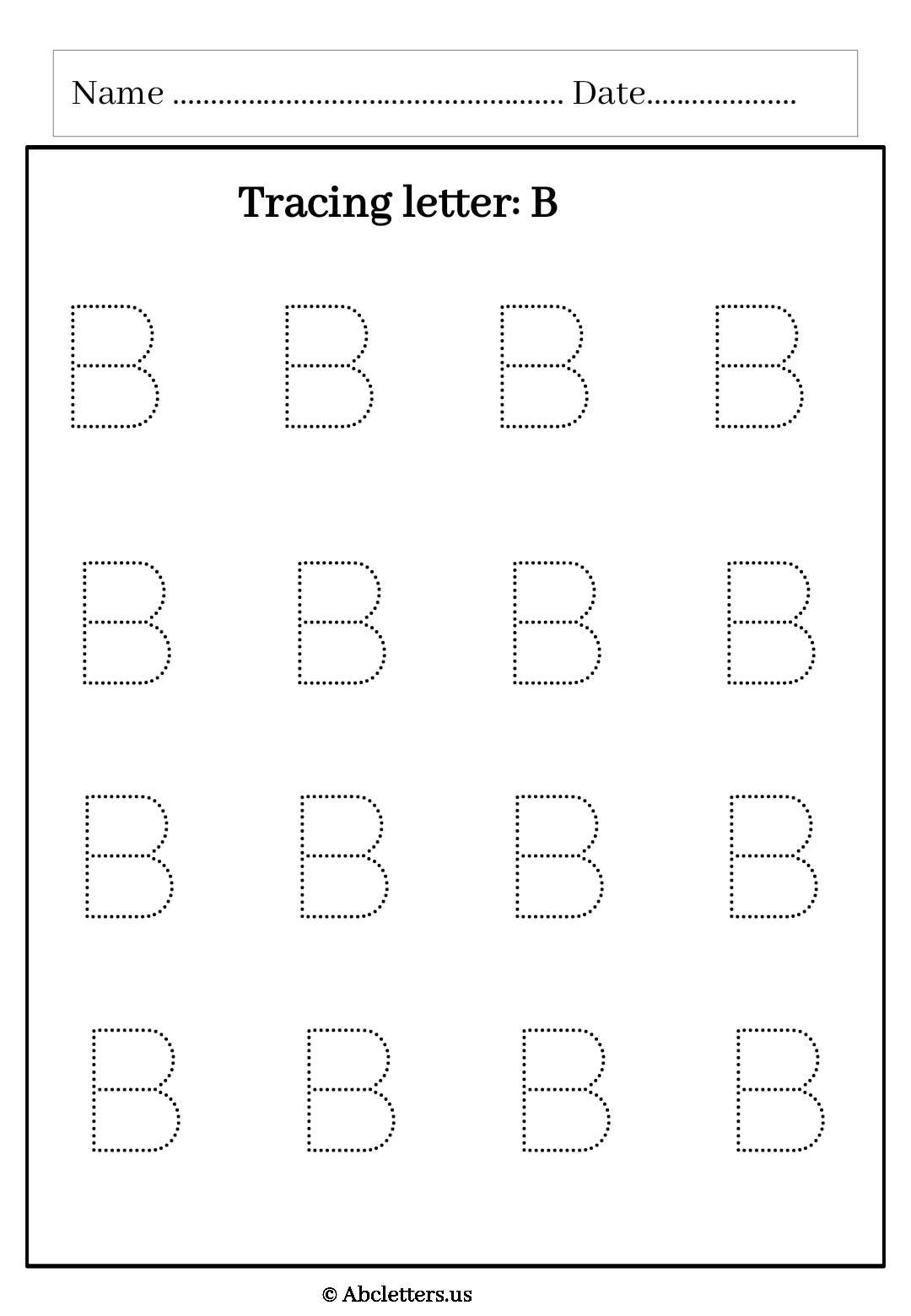 Tracing letter uppercase B