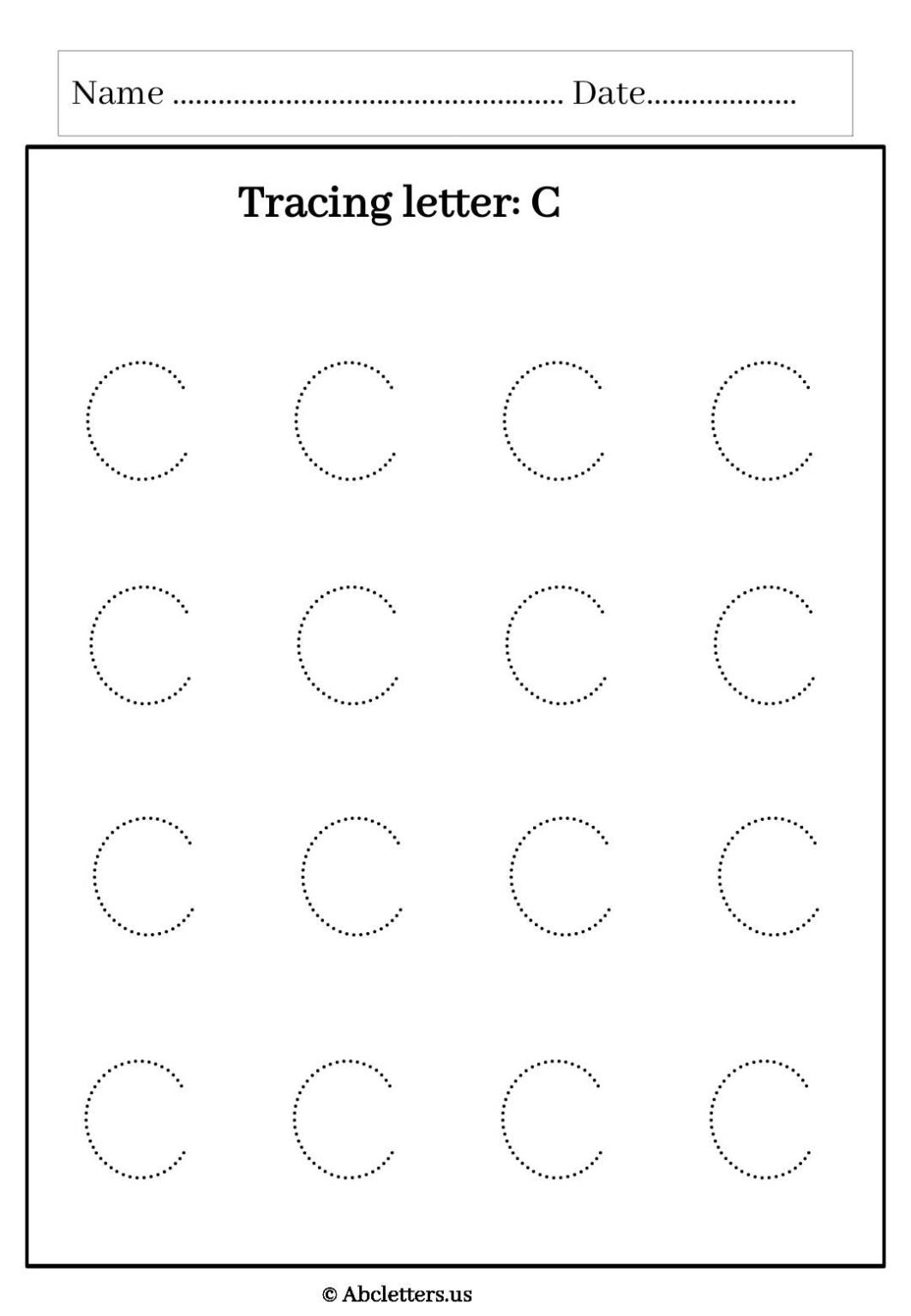 Letter C Tracing Worksheets For US Preschool