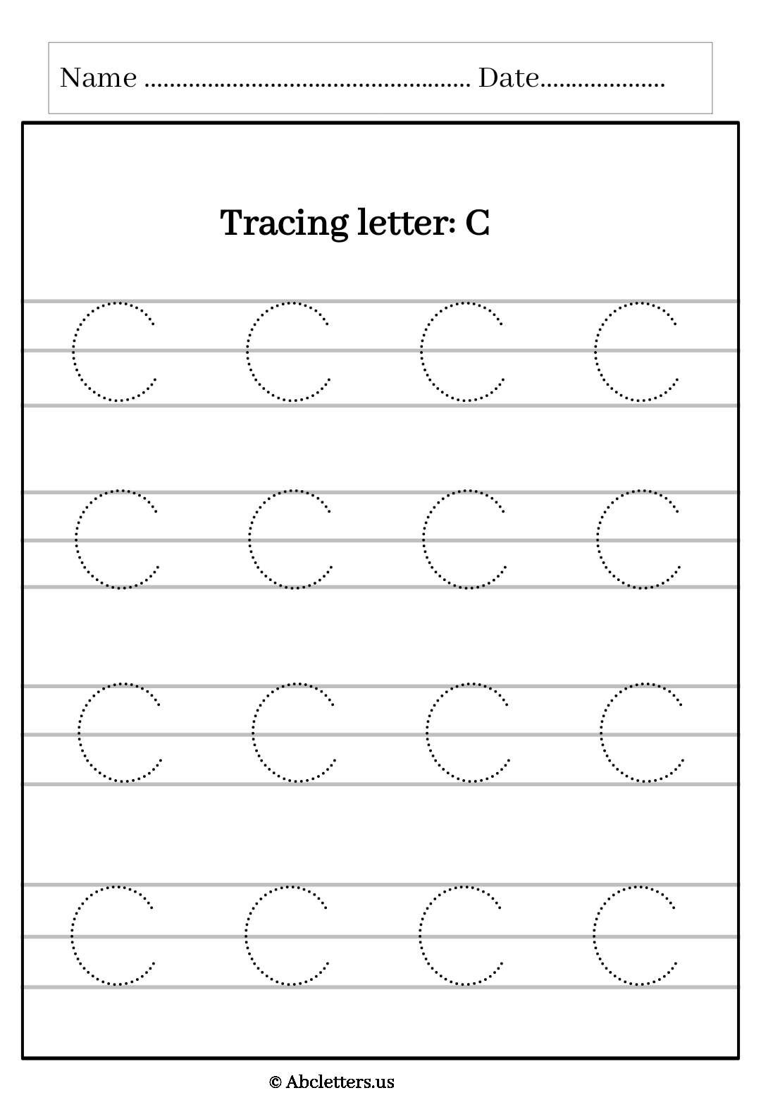 Tracing letter uppercase C with 3 lines