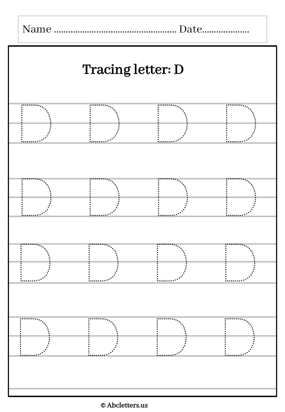 Tracing letter uppercase D with 3 line