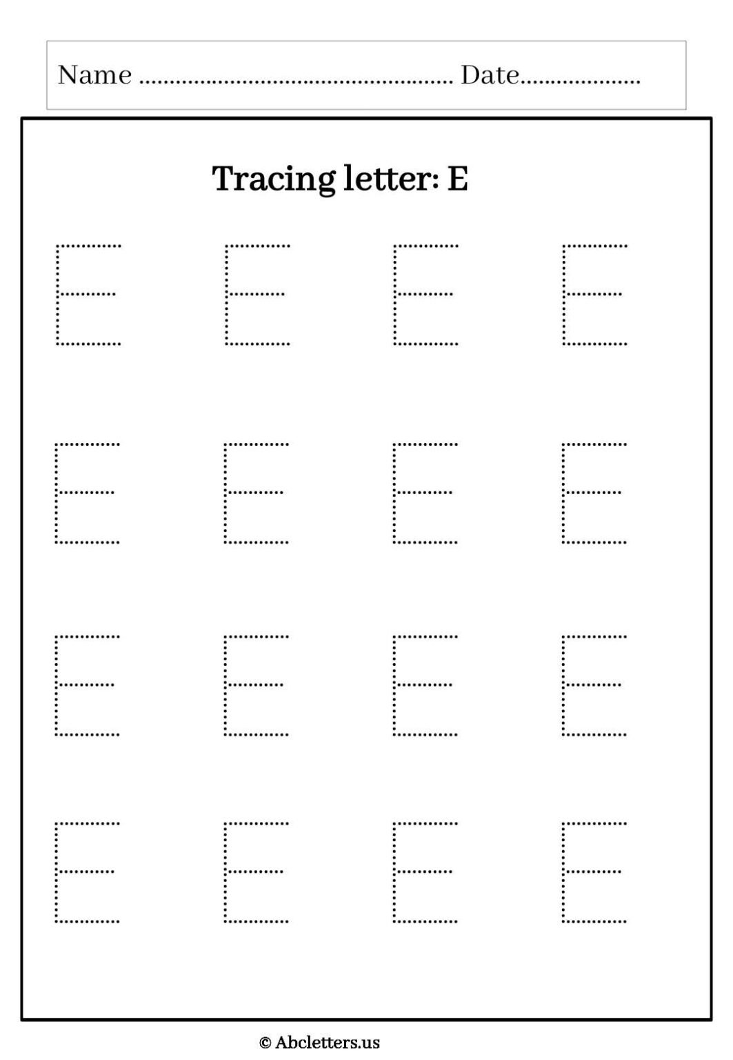 Letter E Tracing Worksheets For Kindergarten