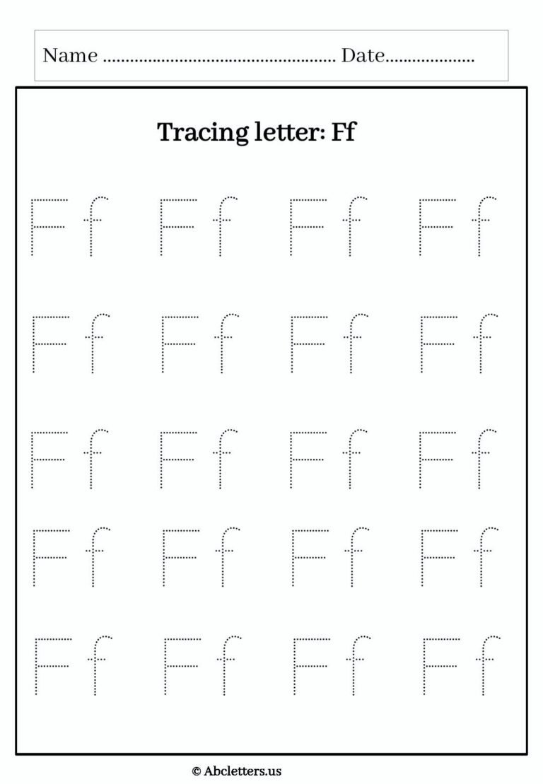Letter F Tracing Worksheets For Kindergarten