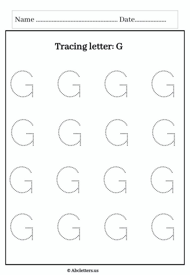 Letter G Tracing Worksheets For US Preschool