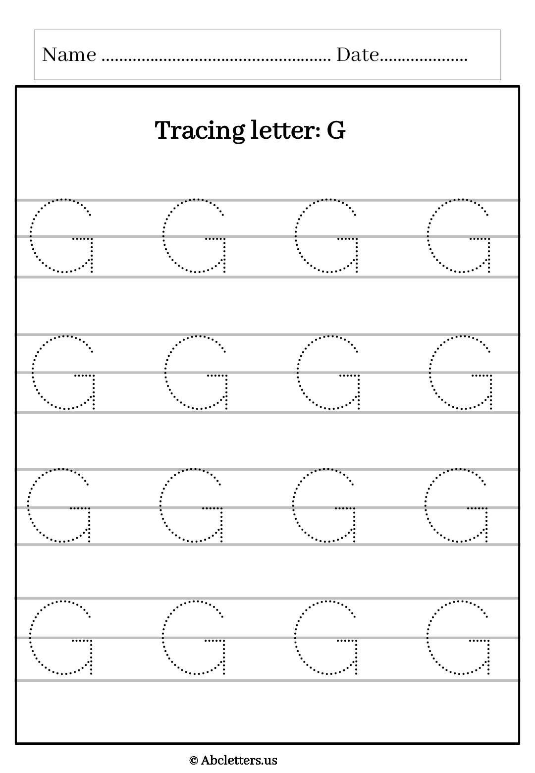 Tracing letter uppercase G with 3 line