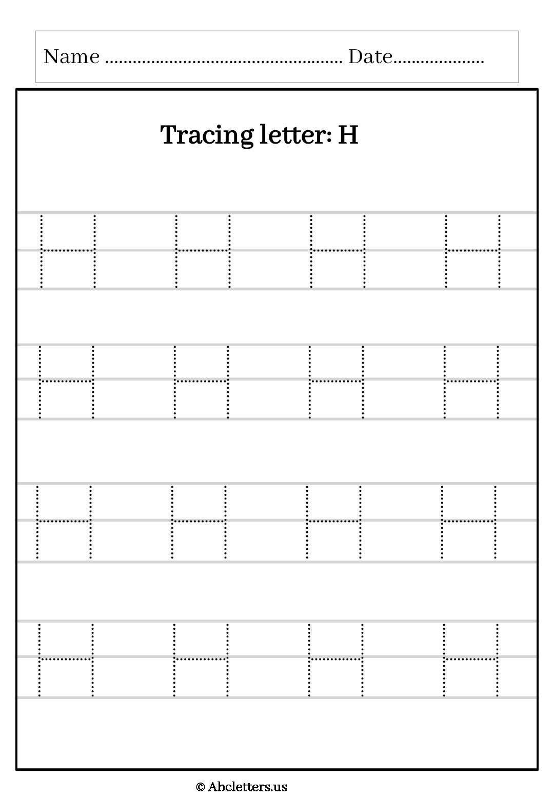 Tracing letter uppercase H with 3 lines